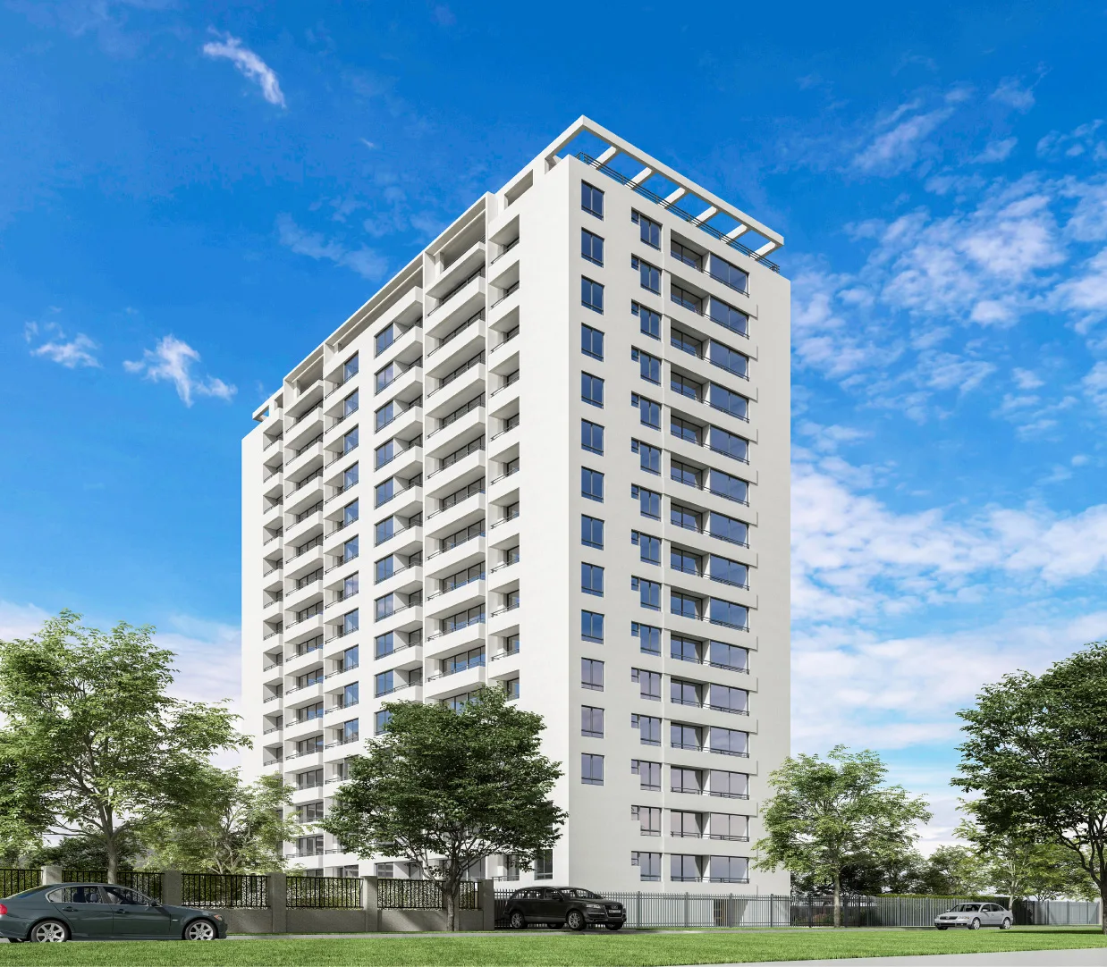 Fachada del edificio del proyecto Zegers, torre de departamentos en altura