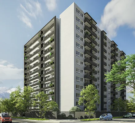Fachada del edificio del proyecto Zañartu, cercano a Metro Vicuña Mackenna